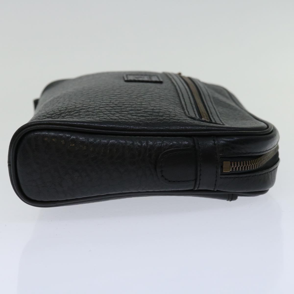 Luxury BurberrySs Clutch Bag Leather Black Auth yk11126