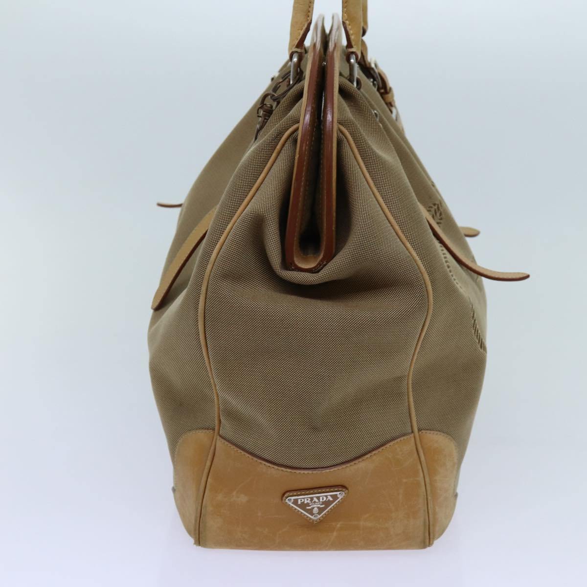 PRADA Tote Bag Canvas Beige Auth yk11521