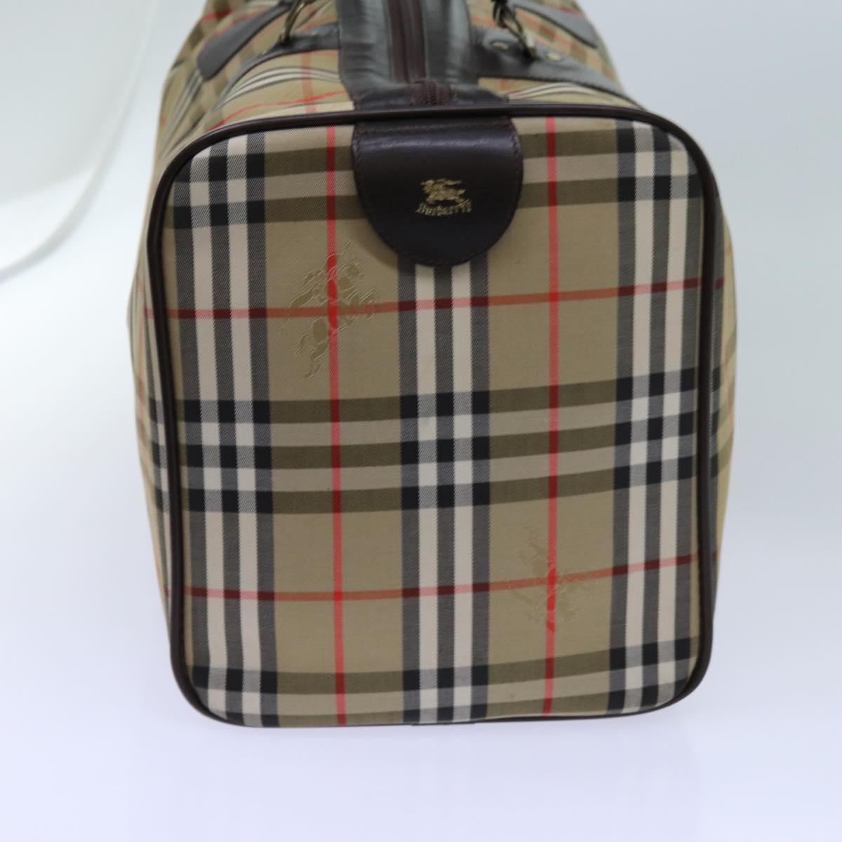 Luxury BurberrySs Nova Check Boston Bag Canvas Beige Auth yk11757