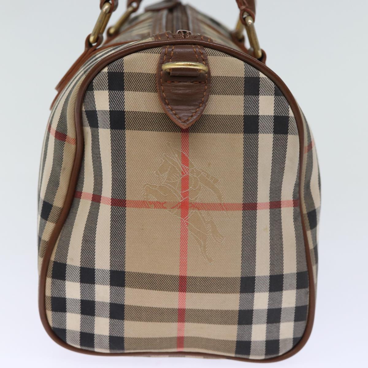 Luxury BurberrySs Nova Check Boston Bag Canvas Beige Auth yk12086