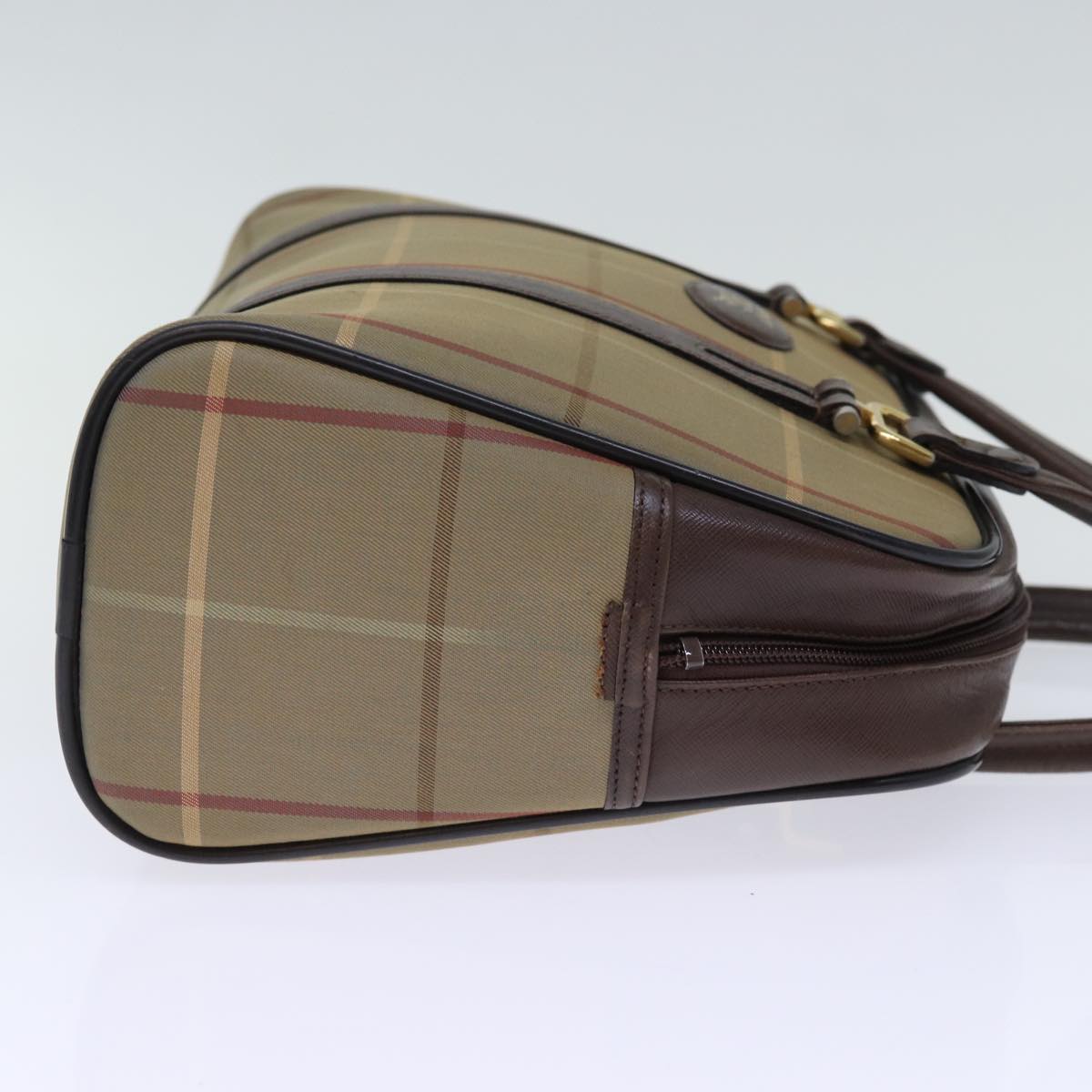 Luxury BurberrySs Nova Check Hand Bag Canvas Beige Auth yk12280