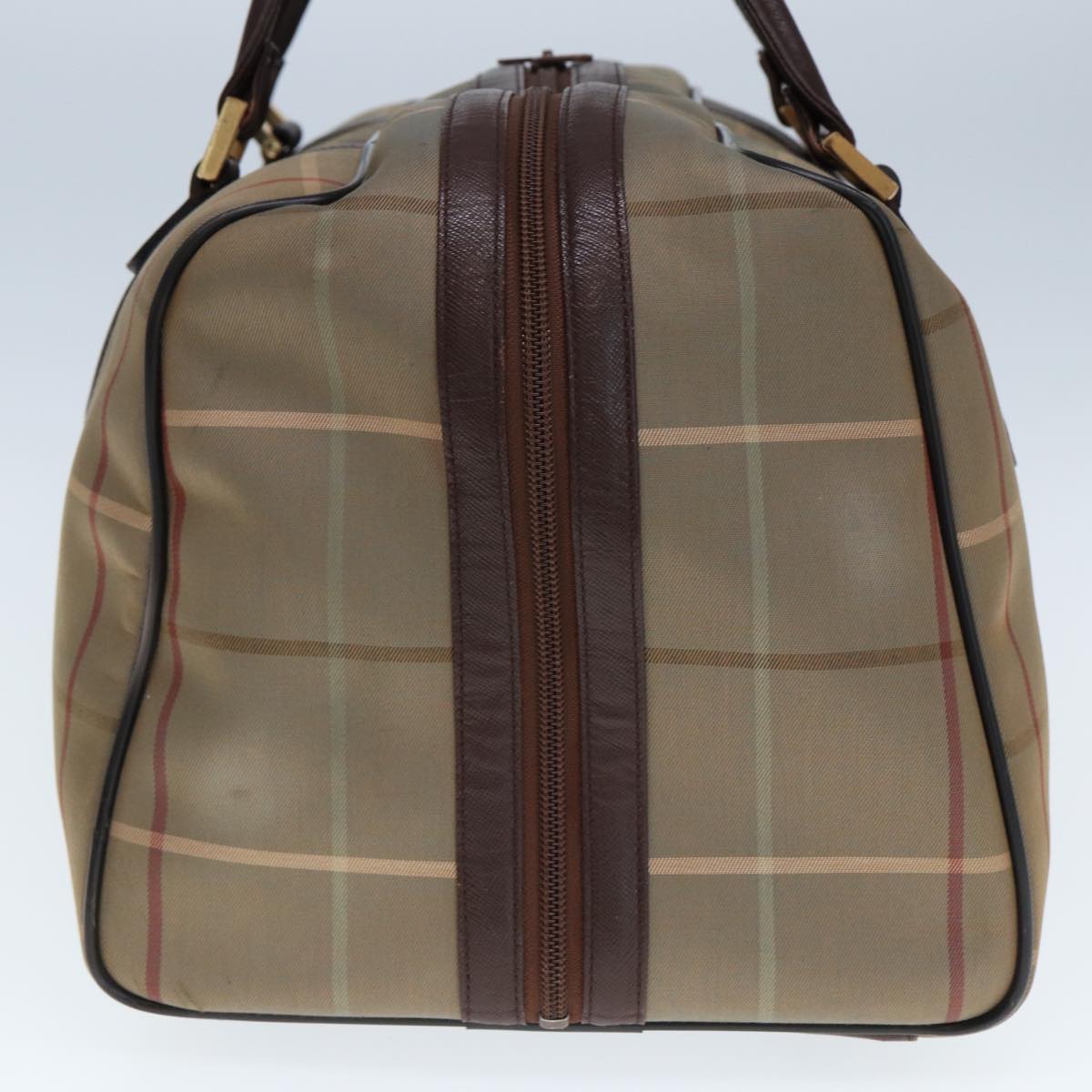 Luxury BurberrySs Nova Check Boston Bag Canvas Beige Auth yk12869