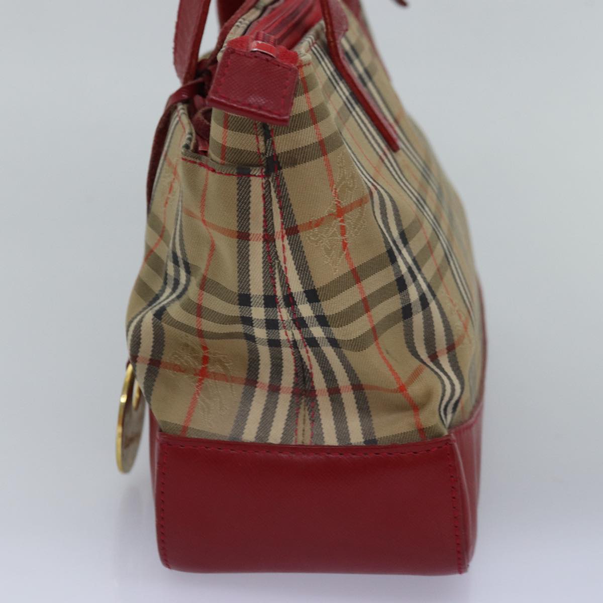 Luxury BurberrySs Nova Check Hand Bag Canvas Beige Red Auth yk12931
