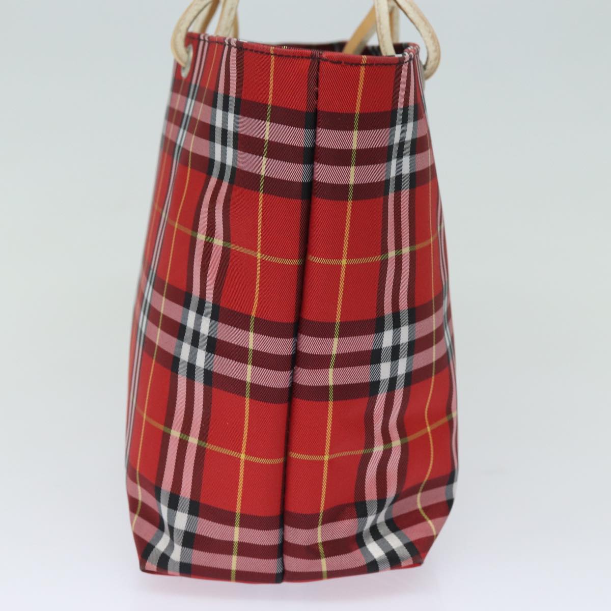 Luxury Burberry Nova Check Hand Bag Nylon Red Auth yk13442
