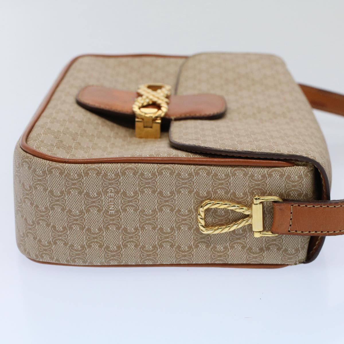 Luxury CELINE Macadam Canvas Shoulder Bag Beige 8964