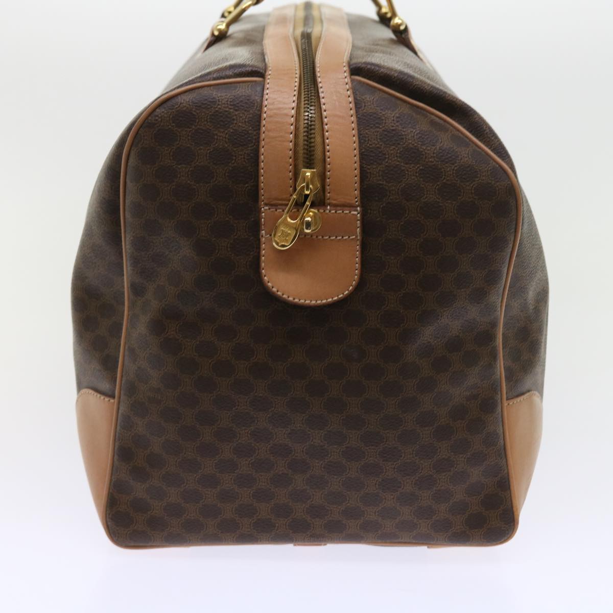 Luxury CELINE Macadam Canvas Boston Bag PVC Leather Brown 9024