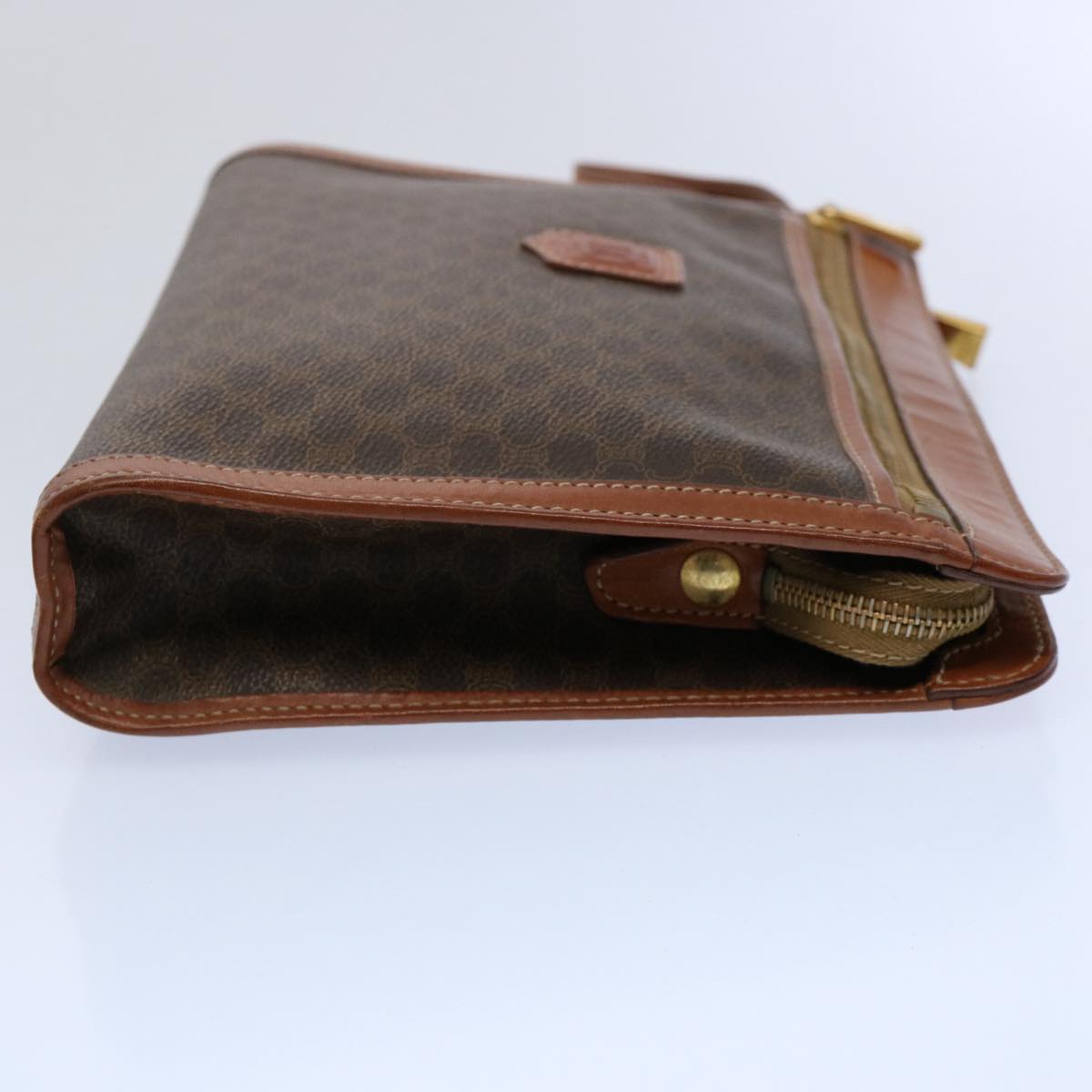 Luxury CELINE Macadam Canvas Clutch Bag PVC Leather Brown 9555