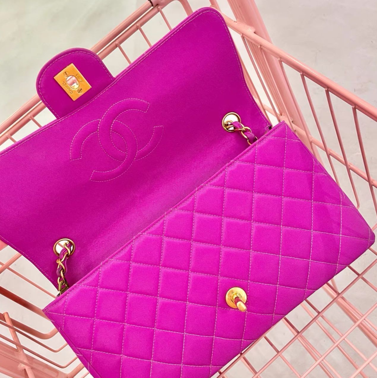 Chanel rose satin Gold hardware