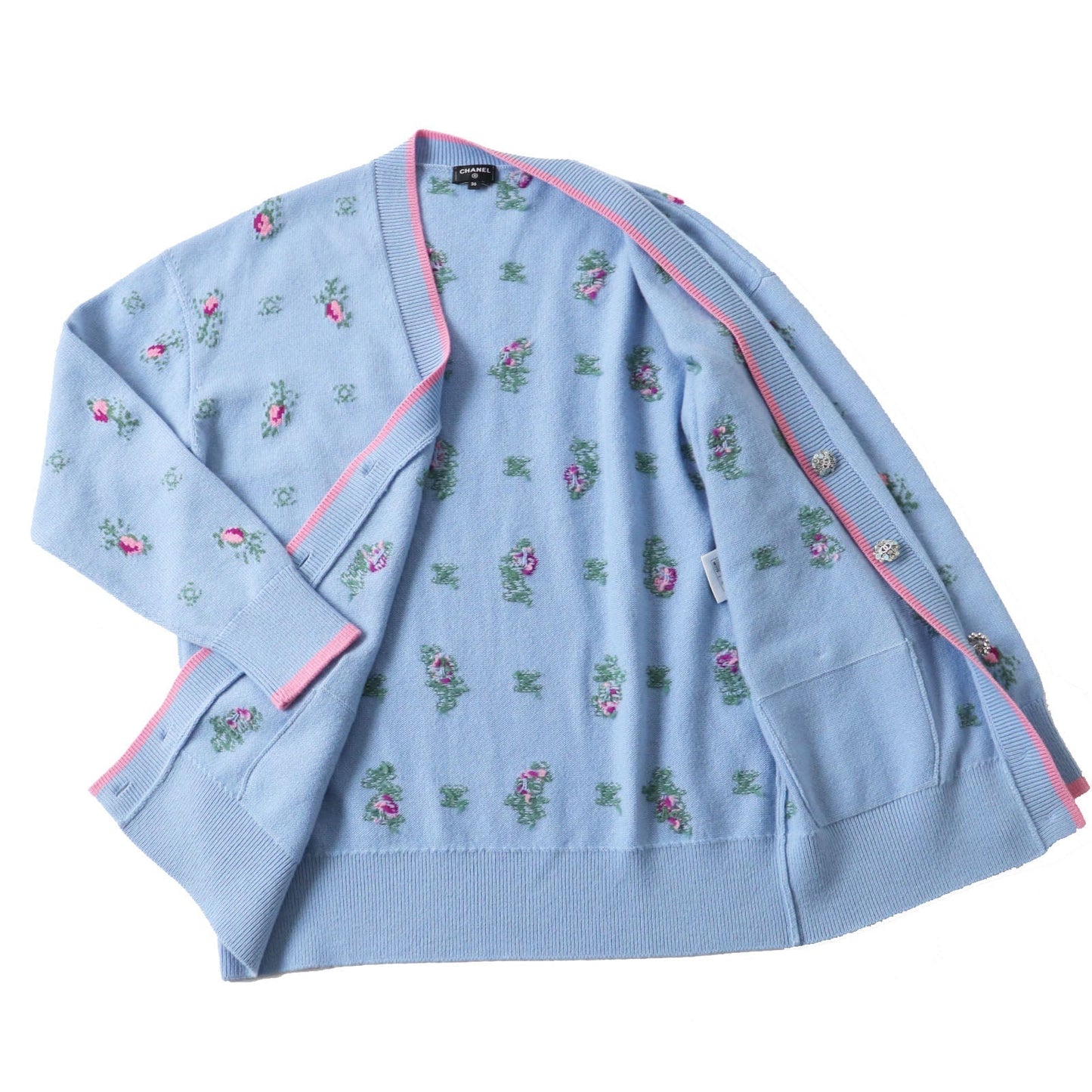 CHANEL setup P73869 P73823 Outer: 100% cashmere, part: 99% cashmere, part: 1% polyurethane light blue multi Women (Top)36, (Bottom)38