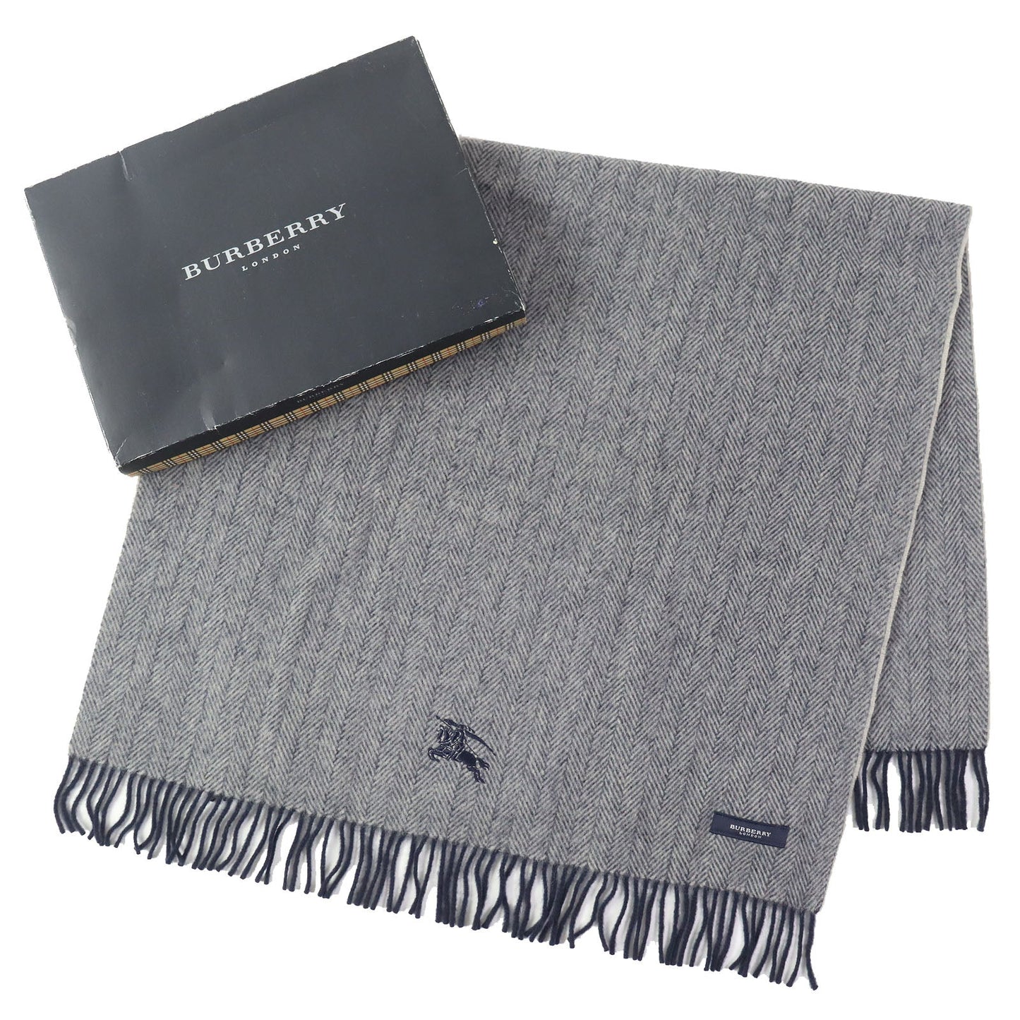 BURBERRY LONDON Scarf Main: 100% wool Gray navy unisex(Unisex)