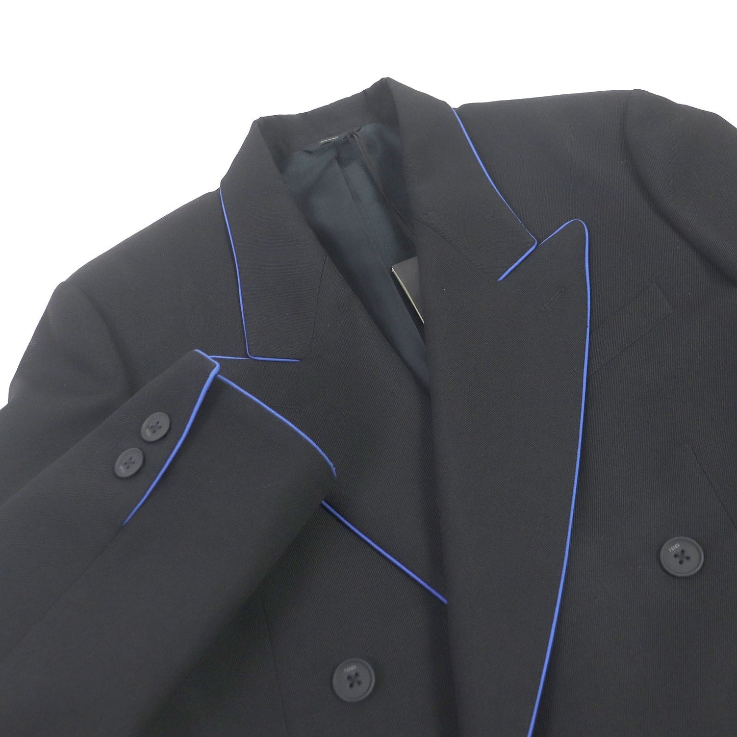 FENDI tailored jacket FJ0641 Outer: 97% wool, Outer: 3% polyester, Lining: 100% cupra black Double-breasted Gabardine Blazer mens 48