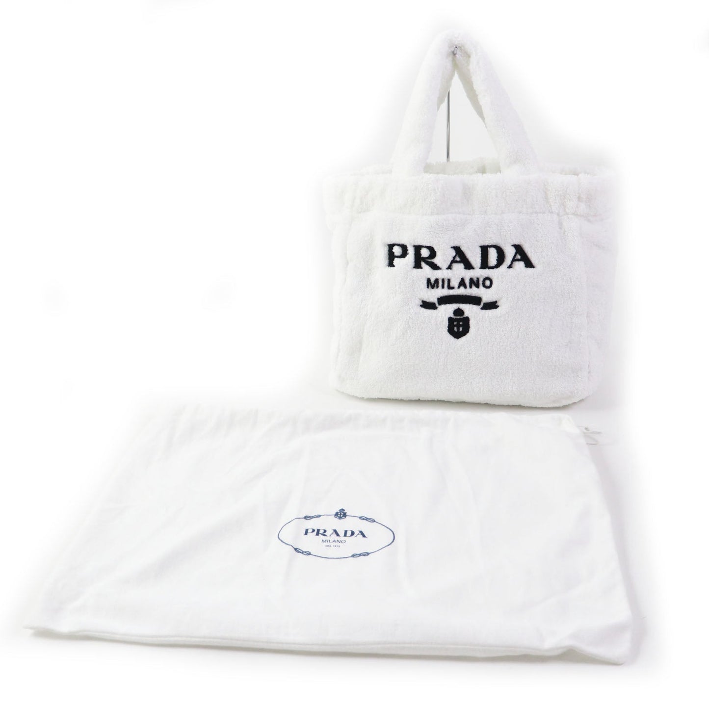 PRADA Tote Bag 1BG130 Terry (pile fabric) White Black , BIANCO NERO SPUGNA Women