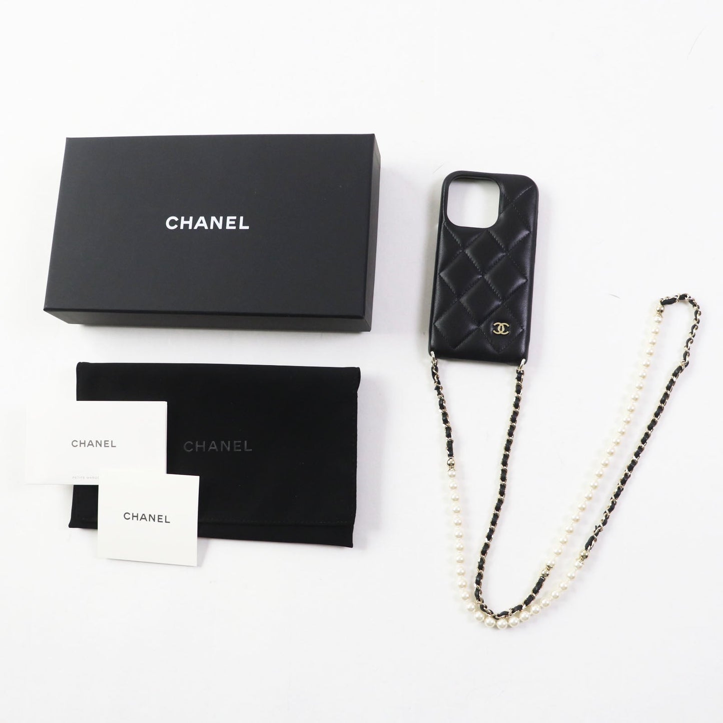 CHANEL iPhone case AP3556 lambskin black Matrasse Women