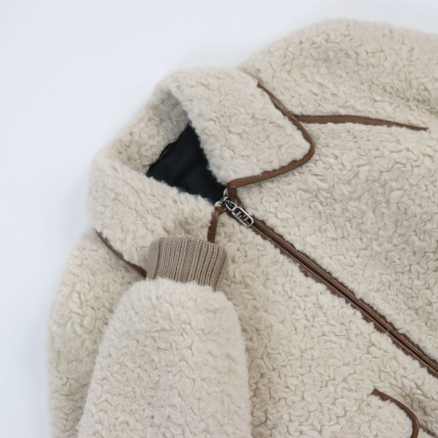 FENDI Blouson FW1163 Outer: 57% wool, Outer: 43% alpaca, Part: leather, Part: 100% wool, Lining: 100% cupra, Filling: 100% polyester Beige brown mens 46