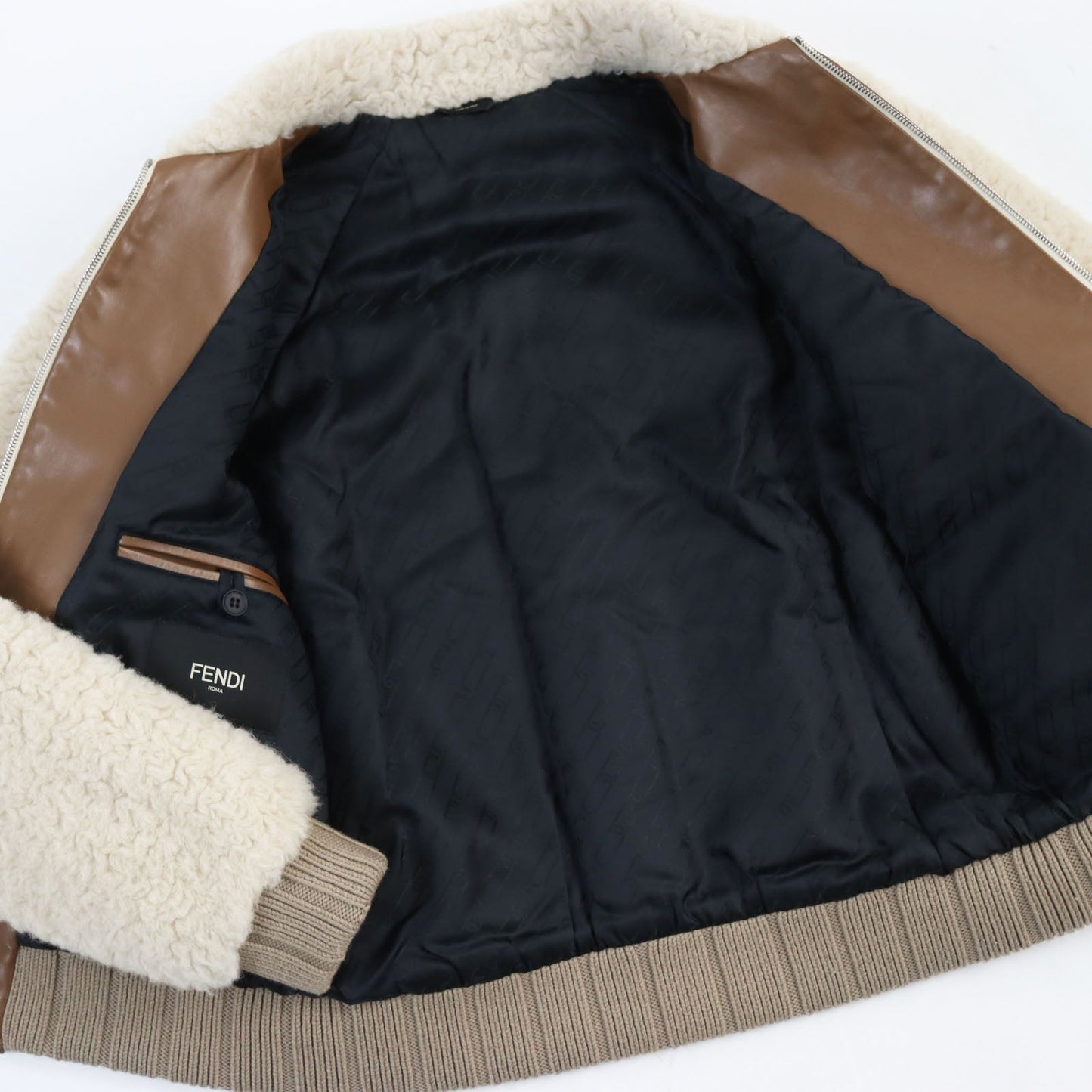 FENDI Blouson FW1163 Outer: 57% wool, Outer: 43% alpaca, Part: leather, Part: 100% wool, Lining: 100% cupra, Filling: 100% polyester Beige brown mens 46