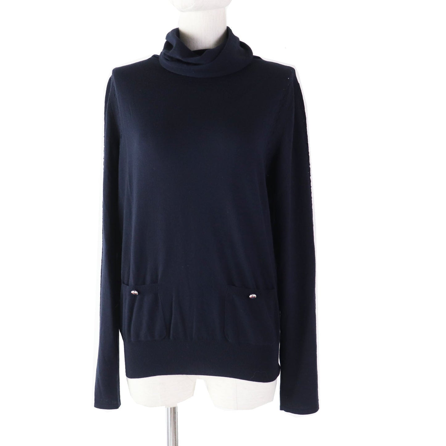 CHANEL knit 19B P62251 Main: 100% wool Navy Women 38