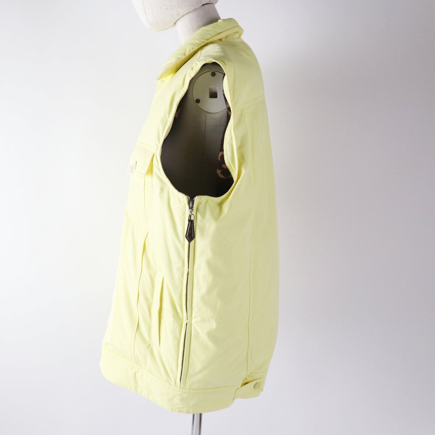 LOUIS VUITTON Down vest Outer: 100% cotton, Lining: 75% polyester, Lining: 25% acrylic, Filling: 90% down, Filling: 10% feather, Part: PVC Light yellow Women 34