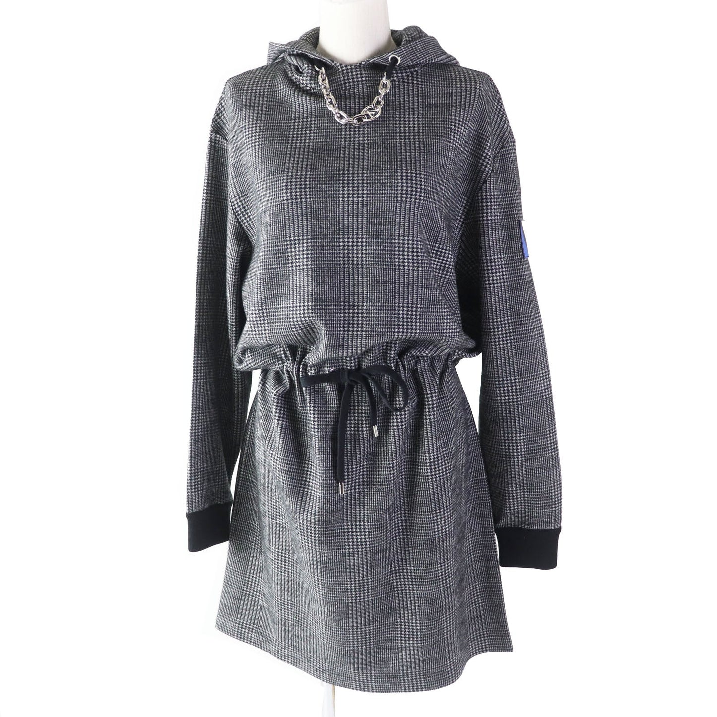 LOUIS VUITTON one piece 1AC3MF Outer: 100% wool, Lining: 100% cotton, Part: 90% wool, Part: 8% nylon, Part: 2% polyurethane, Patch: 100% cotton PVC coated sheep leather Gray black Prince of Wales Hoodie Dress Women M