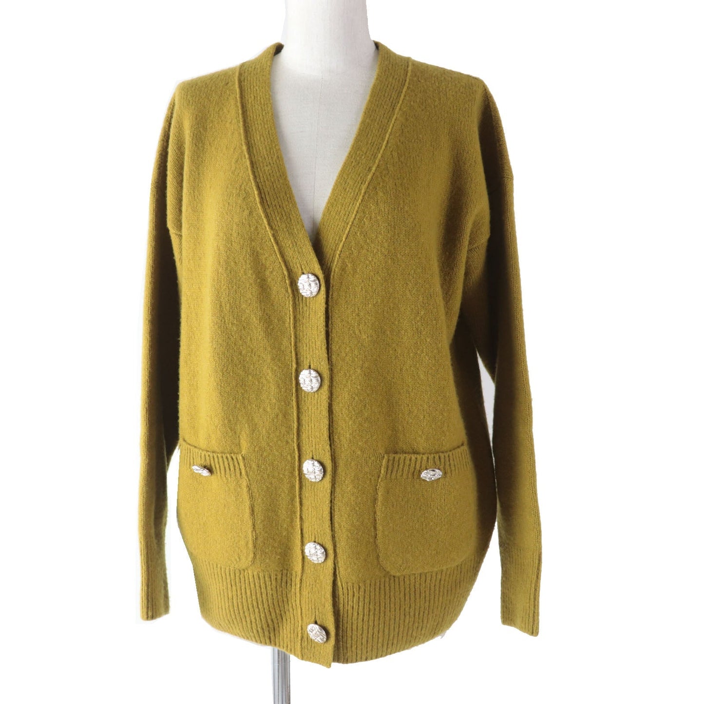 CHANEL cardigan P73835 Outer material: 49% wool, Outer material: 29% silk, Outer material: 20% cashmere, Outer material: 2% polyamide (nylon) Dark mustard type Women 36