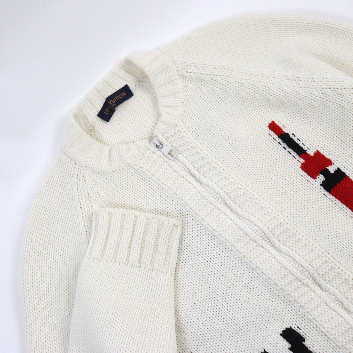 LOUIS VUITTON cardigan HHN15W Main: 100% wool off white Baseball zip-up knit long cardigan mens XL