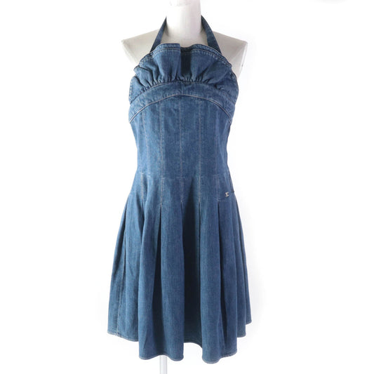CHANEL one piece 07C P30000 Main: 98% cotton, Main: 2% polyurethane Indigo Women 40