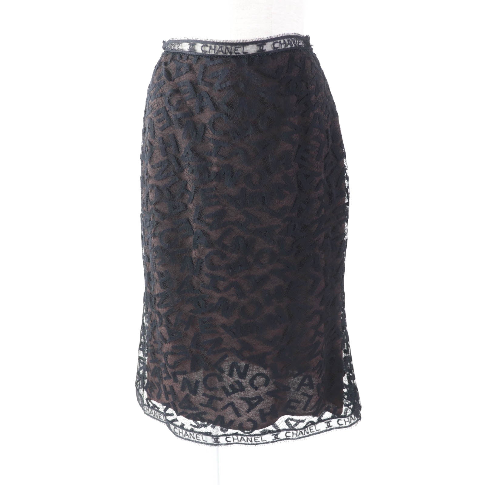 Chanel Logo Lace Knee Skirt Black 38 Classic Flap Tote
