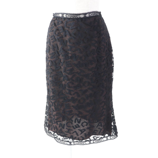 Chanel Logo Lace Knee Skirt Black 38 Classic Flap Tote