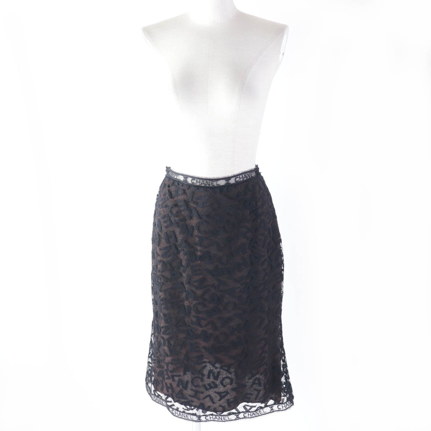 Chanel Logo Lace Knee Skirt Black 38 Classic Flap Tote