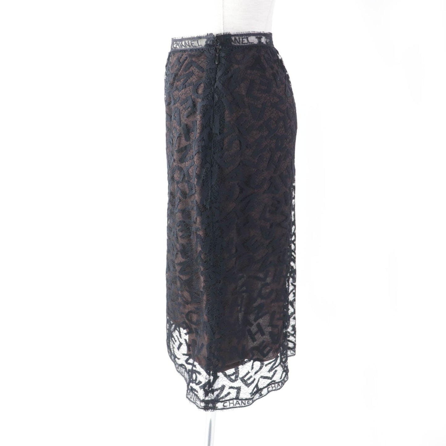 Chanel Logo Lace Knee Skirt Black 38 Classic Flap Tote