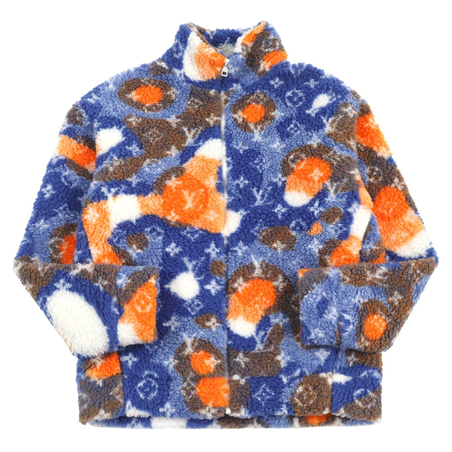 LOUIS VUITTON Blouson 1AAU8L Main: 88% polyester, Main: 12% wool Blue type Multicolor Jacquard Camo Fleece Blouson mens L