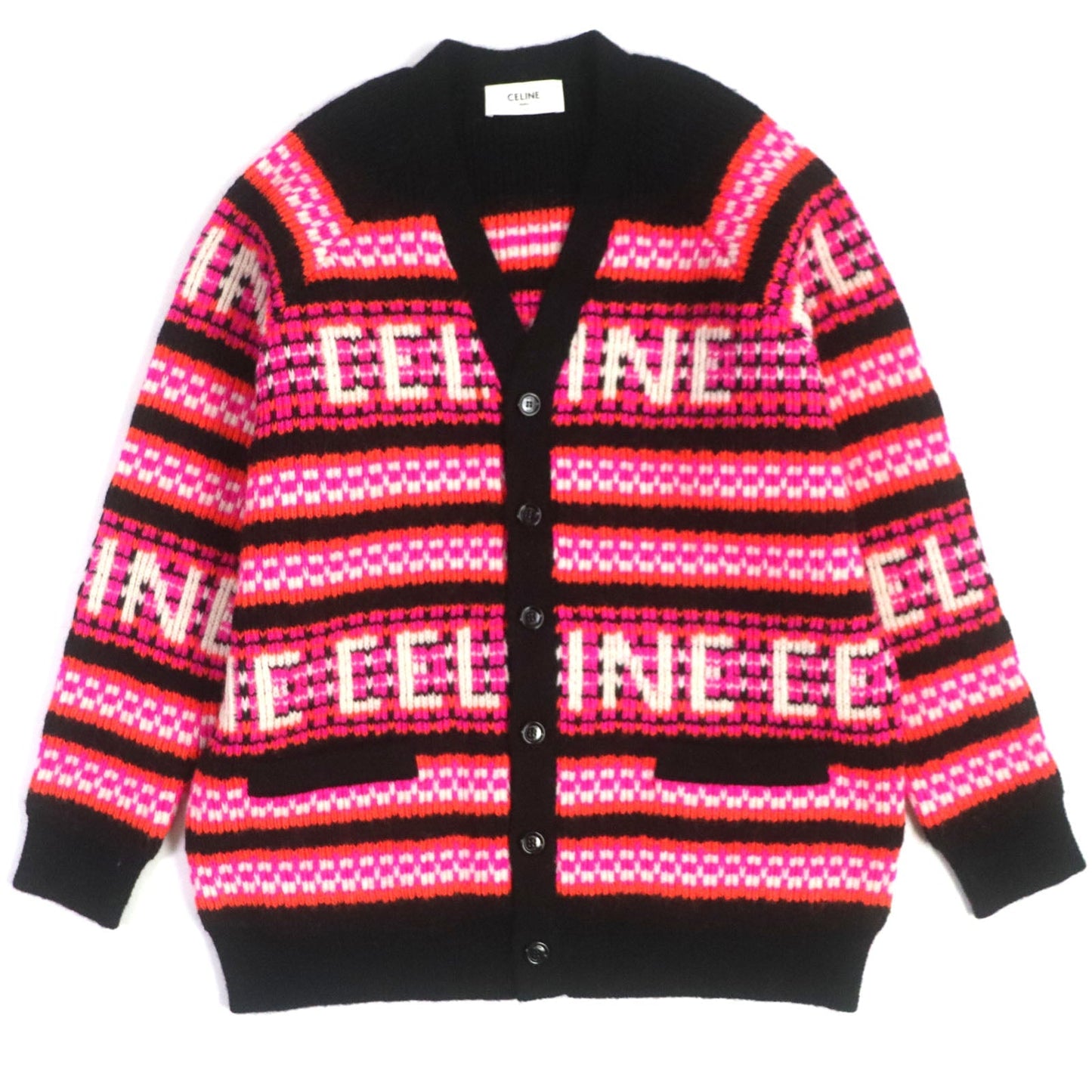 CELINE cardigan 2AC915795 Main: 100% wool Black pink mens XS