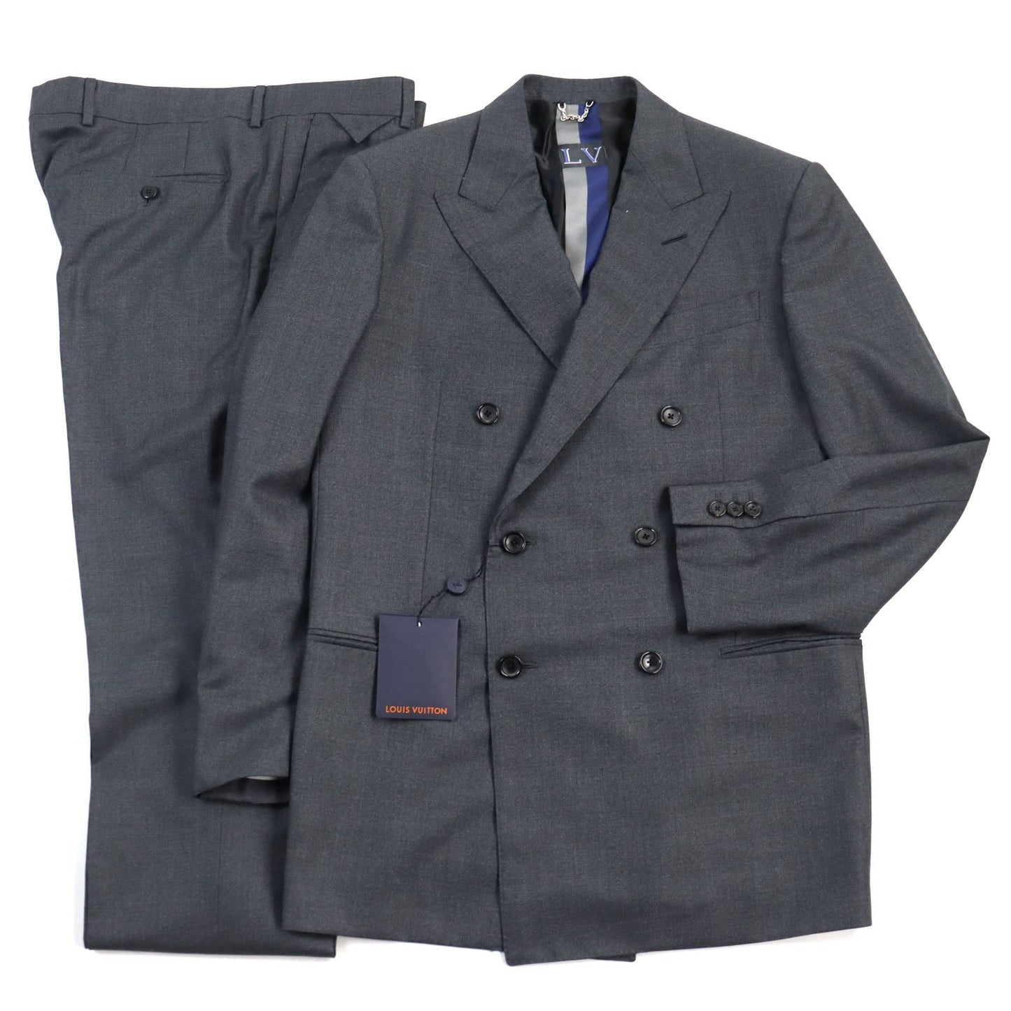 LOUIS VUITTON suit HGCF7W Outer: 78% wool, Outer: 22% silk, Lining: 58% cupra, Lining: 24% rayon, Lining: 18% polyester gray mens 50