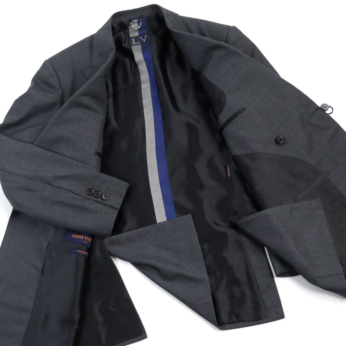 LOUIS VUITTON suit HGCF7W Outer: 78% wool, Outer: 22% silk, Lining: 58% cupra, Lining: 24% rayon, Lining: 18% polyester gray mens 50