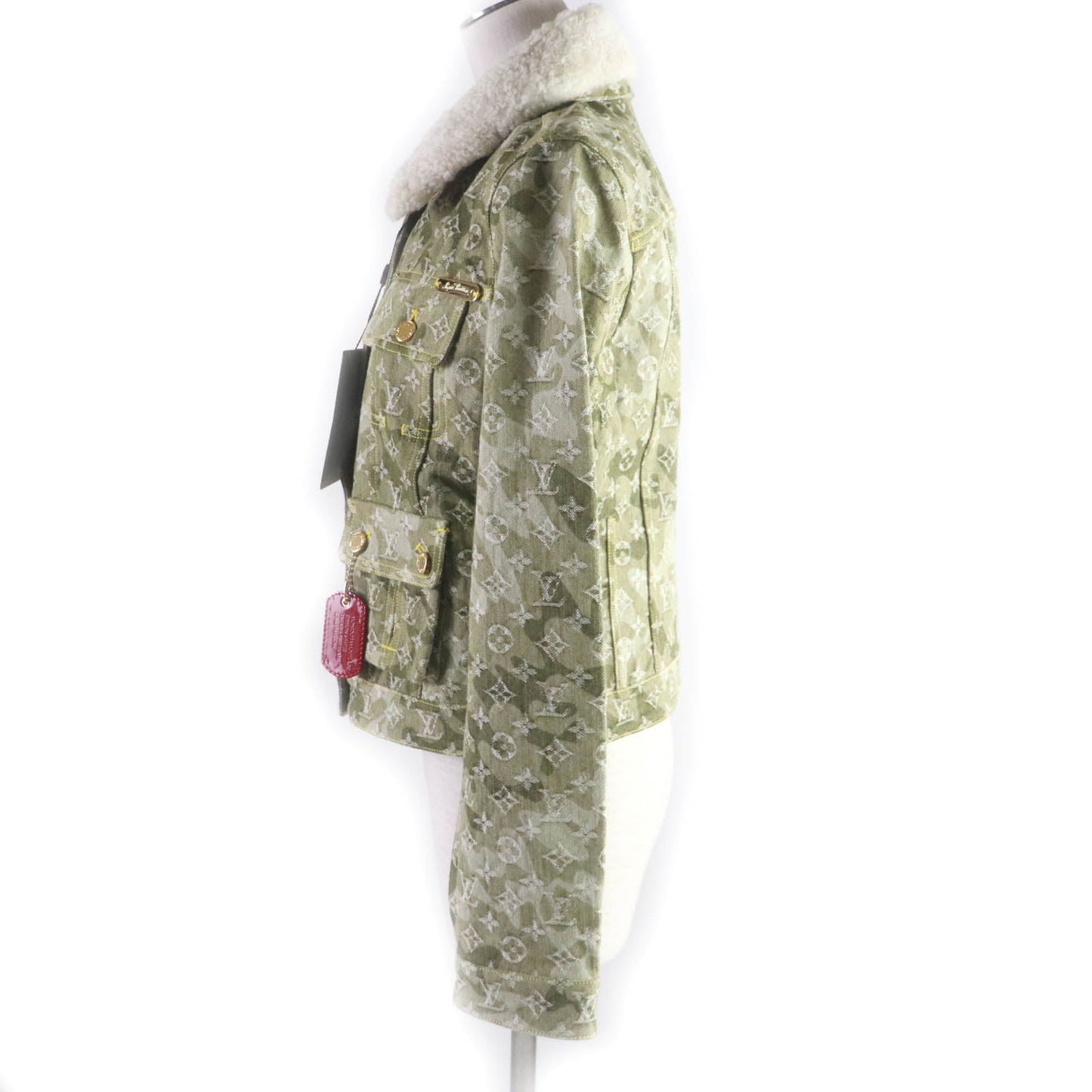LOUIS VUITTON Denim Jacket Main: 100% cotton, Fur: Mouton khaki Monogrammed Lines Women 40