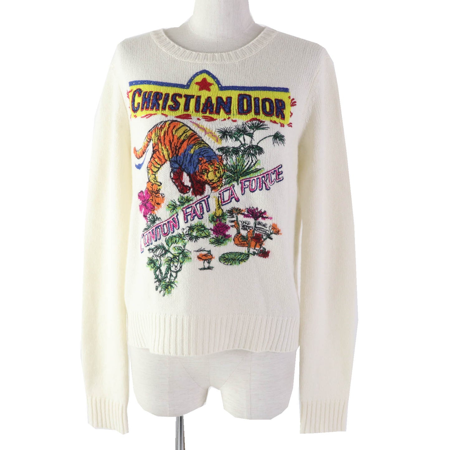 Christian Dior knit 344S57TM152 Outer: 100% cashmere, Part: 100% cotton White mulch Indian Tiger Motif Women 44