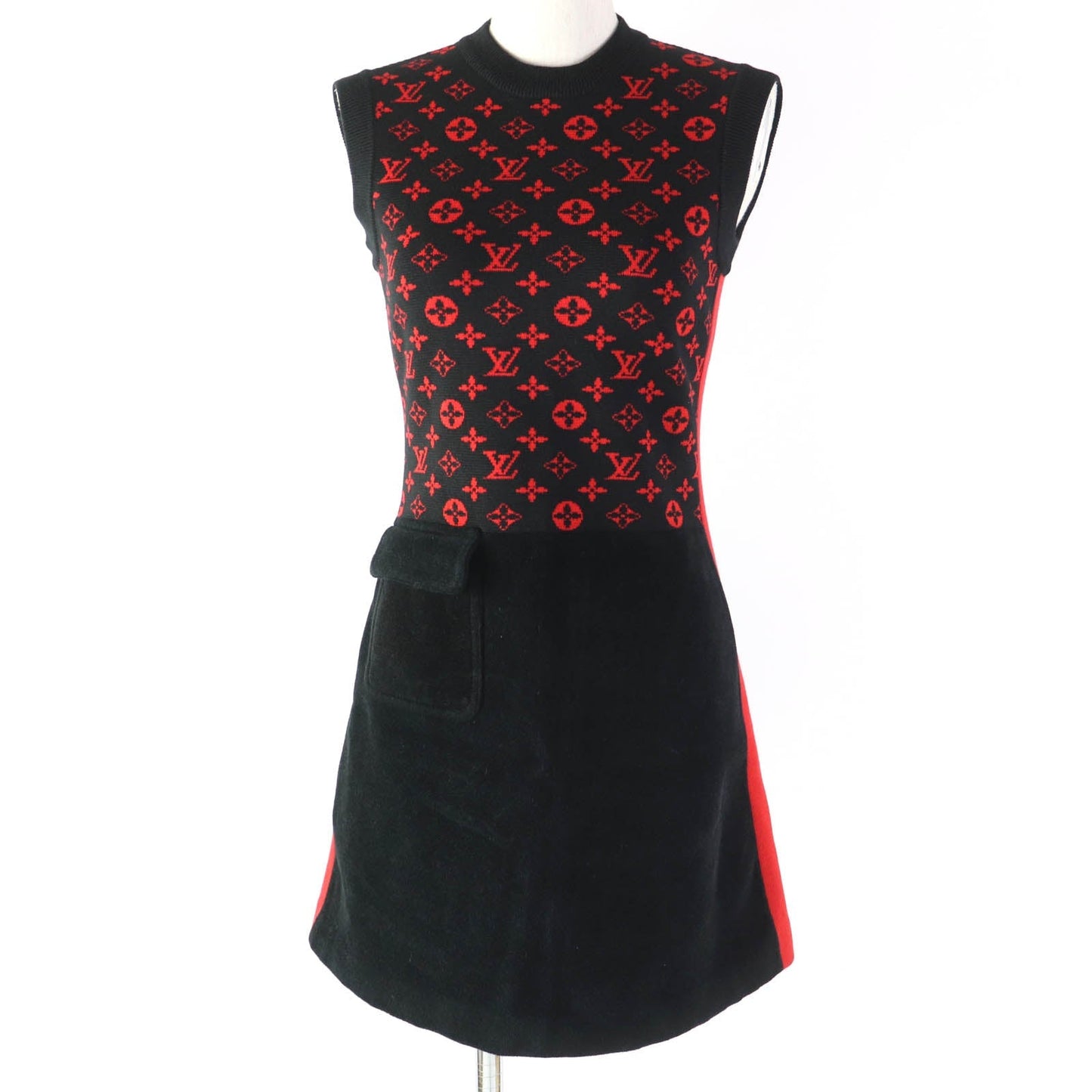 LOUIS VUITTON one piece Main: 55% wool, Main: 30% cotton, Main: 10% silk, Main: 4% nylon, Main: 1% polyurethane Black red Women XS