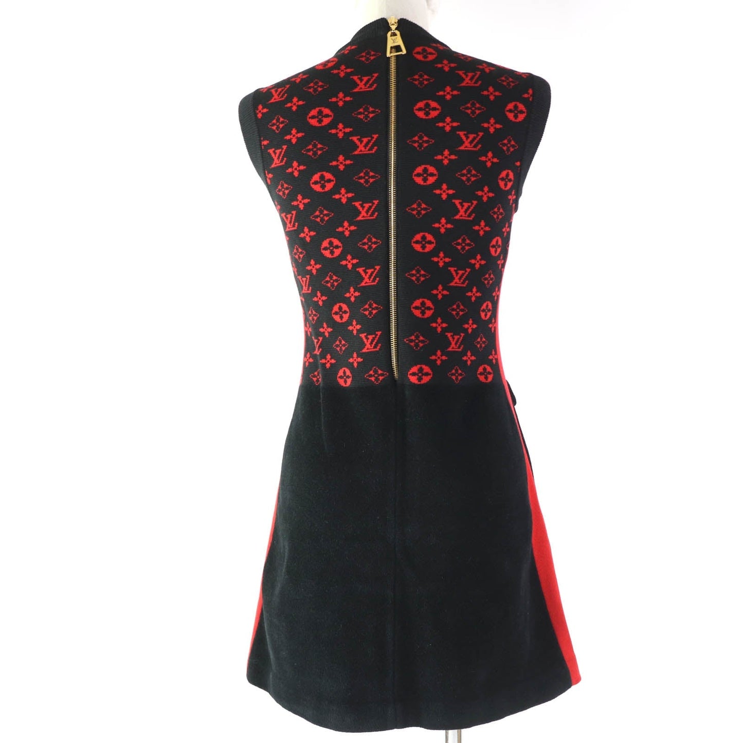 LOUIS VUITTON one piece Main: 55% wool, Main: 30% cotton, Main: 10% silk, Main: 4% nylon, Main: 1% polyurethane Black red Women XS