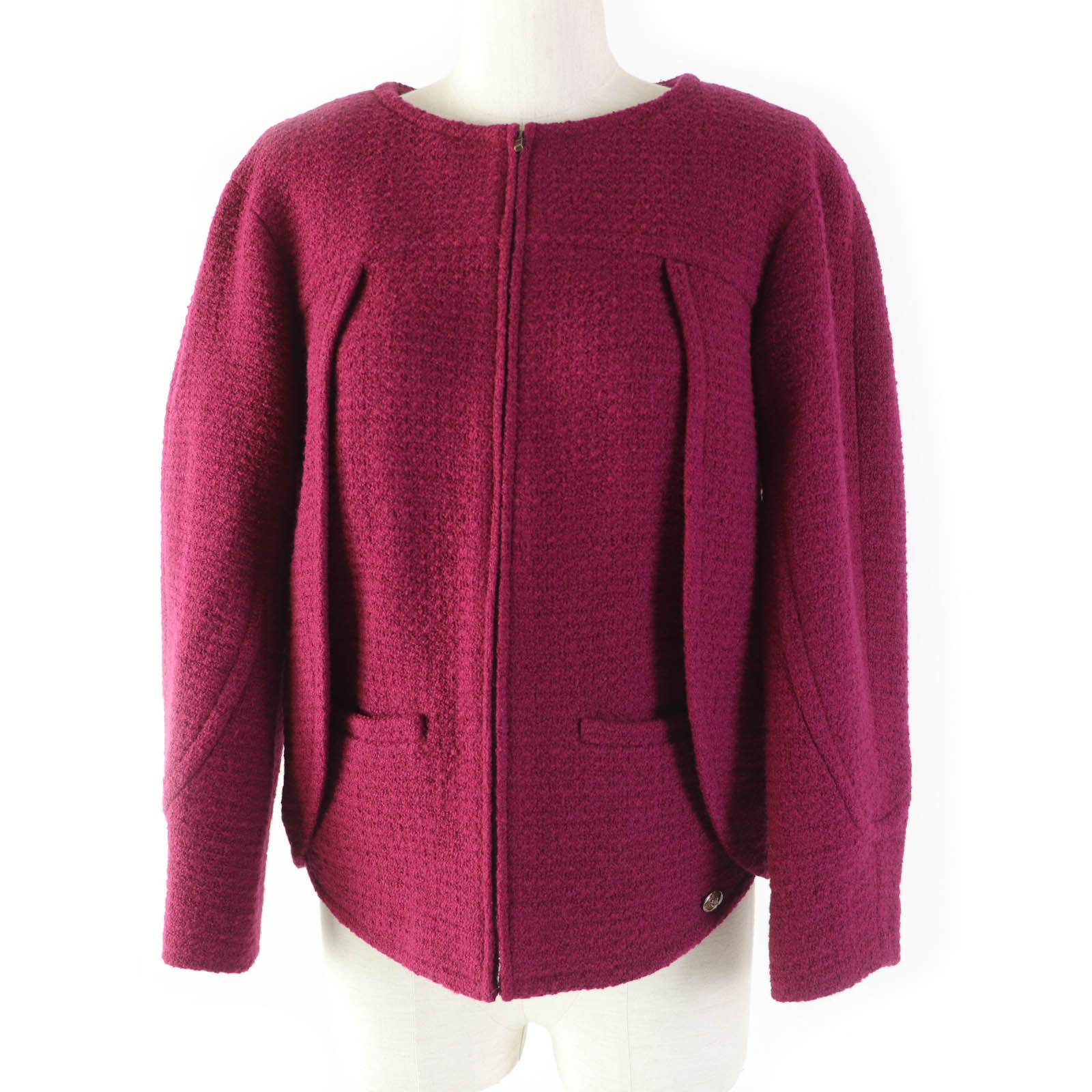 Chanel Tweed Zip-Up Collarless Jacket Purple Classic Flap Tote