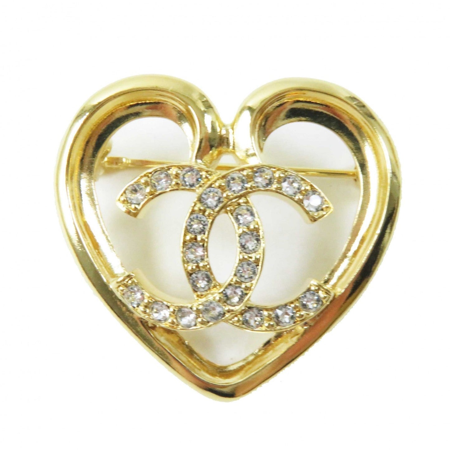 CHANEL Brooch F23C Gold Plated, Rhinestone gold COCO Mark Heart Mark Women