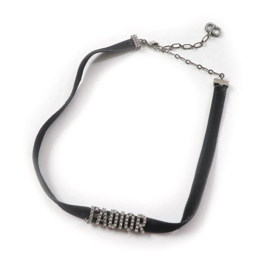 Christian Dior choker Metal, Velour Black Silver Rhinestone logo Women