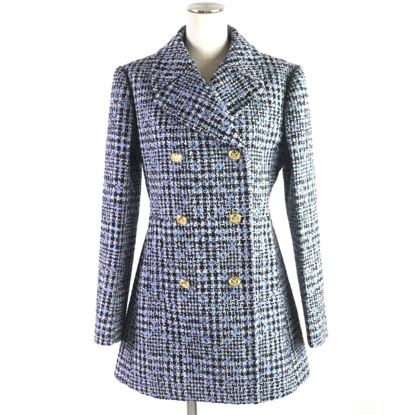 LOUIS VUITTON pea coat Outer: 61% wool, 23% mohair, 10% cotton, 3% cashmere, 3% polyester, lining: 53% rayon, 47% cupra Light blue navy Women 38