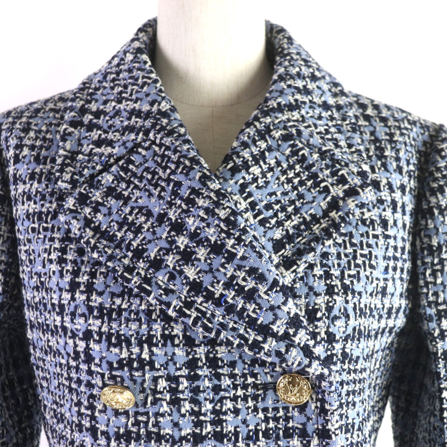 LOUIS VUITTON pea coat Outer: 61% wool, 23% mohair, 10% cotton, 3% cashmere, 3% polyester, lining: 53% rayon, 47% cupra Light blue navy Women 38