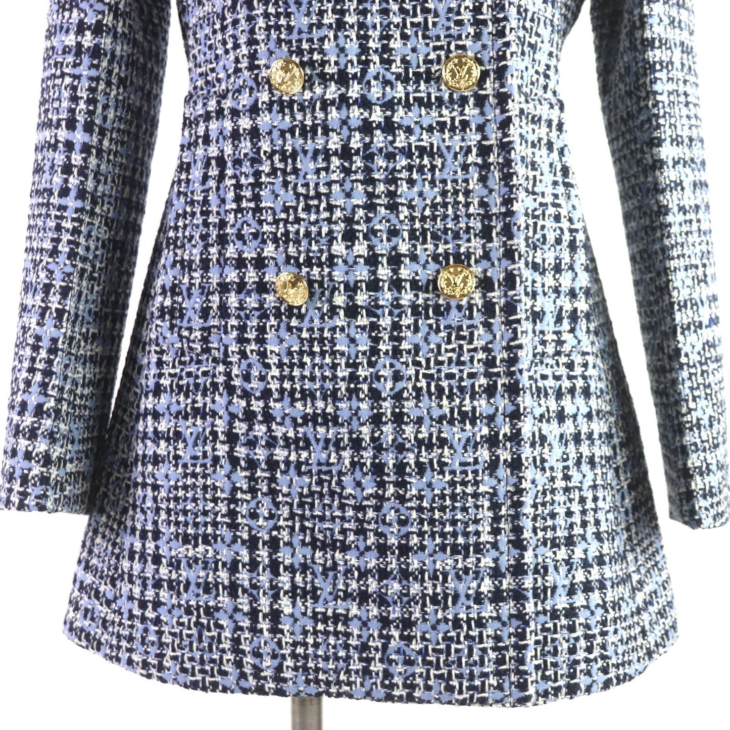 LOUIS VUITTON pea coat Outer: 61% wool, 23% mohair, 10% cotton, 3% cashmere, 3% polyester, lining: 53% rayon, 47% cupra Light blue navy Women 38