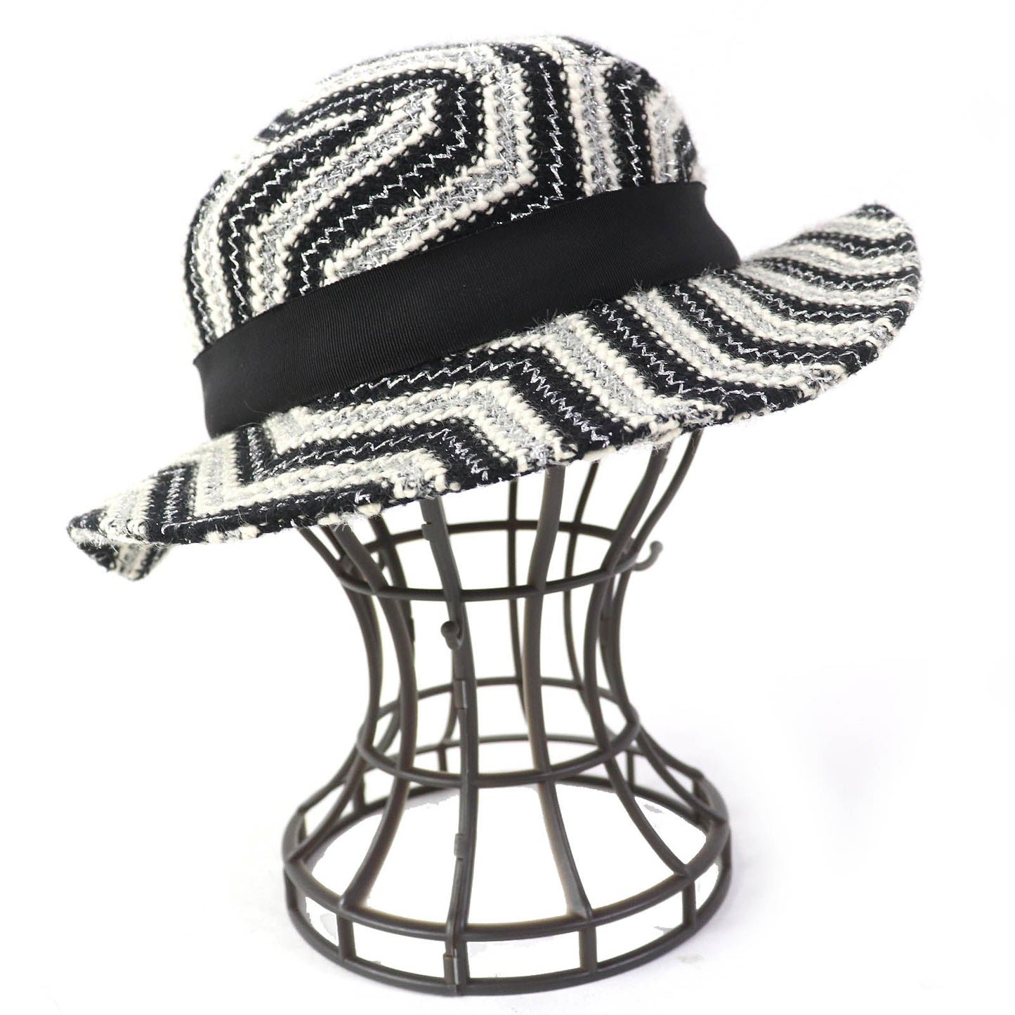 CHANEL hat 47% wool, 42% acrylic, 10% other, 1% cupra Black White Silver Women 57