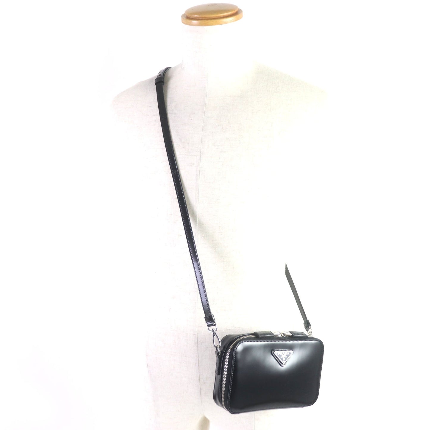 PRADA Shoulder Bag 2VH173 Brushed leather black Brick mens
