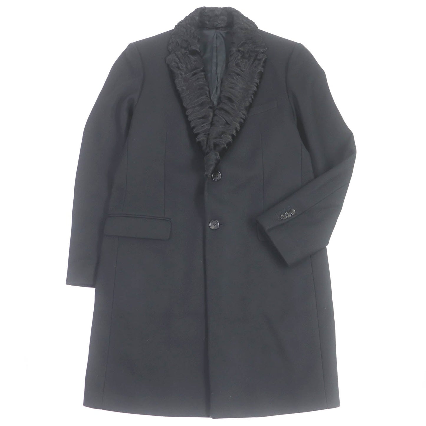 FENDI Chester coat FF01073YN Outer: 75% wool, Outer: 20% nylon, Outer: 5% cashmere, Lining: 100% cupra, Collar: lamb fur black mens 52