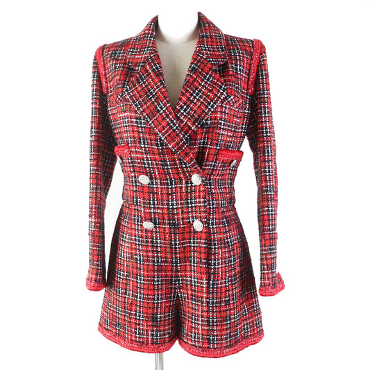 CHANEL Tsunagi 20S P64165 Outer: 91% silk, Outer: 8% polyamide (nylon), Outer: 1% polyester, Lining: 100% silk Red black Women 34