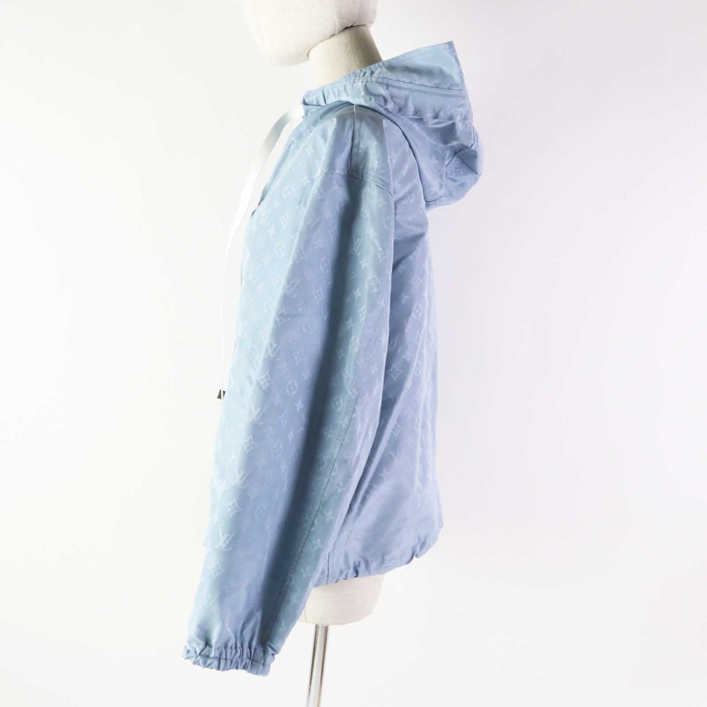 LOUIS VUITTON Blouson 1AFE42 Outer: 53% polyester, Outer: 47% silk, Lining: 100% cotton, Part: 100% polyester, Synthetic leather: 100% polyester Light blue Monogram print parka Women 38