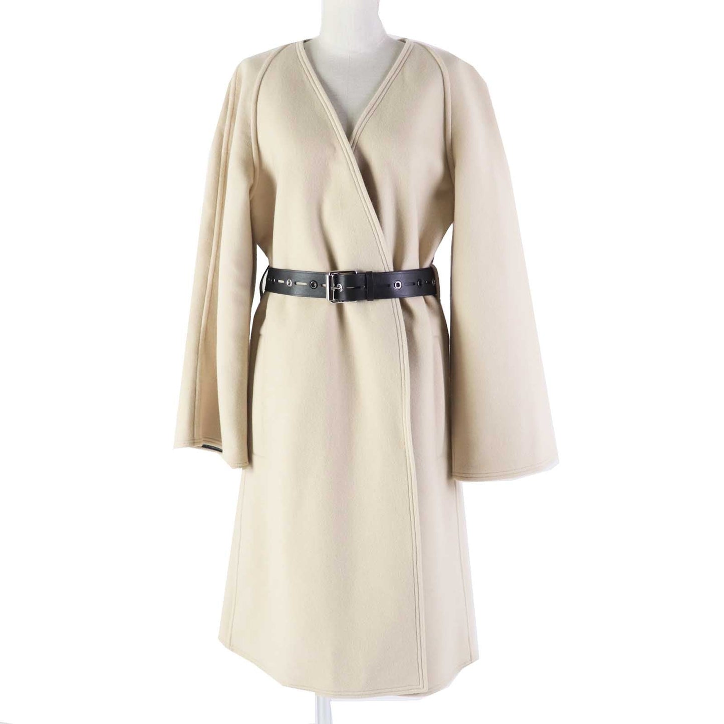LOUIS VUITTON coat 1A4YSZ Outer: 100% cashmere, Lining: 50% rayon, Lining: 50% cupra, Part: 100% polyester, Part: lamb leather light beige Women 40