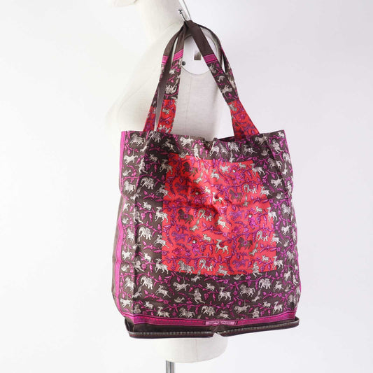 HERMES Tote Bag Buffle Skipper Silk Chocolat Silky pop Chasse En Inde Indian Hunting